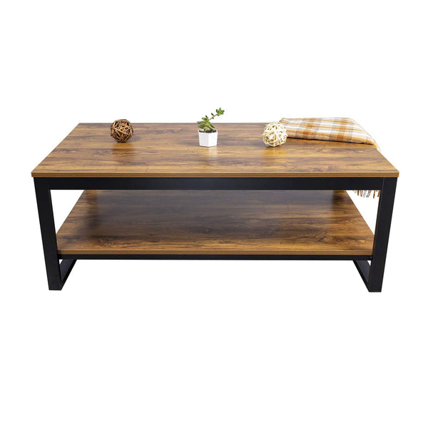 Industrial Wood Coffee Table with Storage Shelf