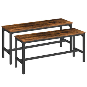 Industrial Dining Bench Set of 2 — Rustic Brown & Black