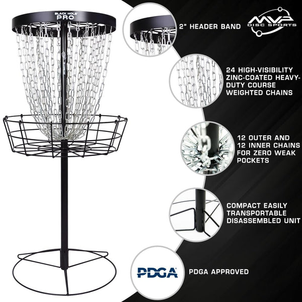 24-Chain Portable Disc Golf Basket — Black, PDGA Approved