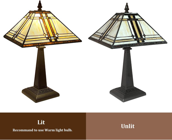 Tiffany Style Stained Glass Table Lamp – Cream, 12x19 Inch