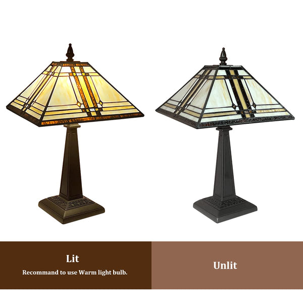 Tiffany Style Stained Glass Table Lamp – Cream, 12x19 Inch