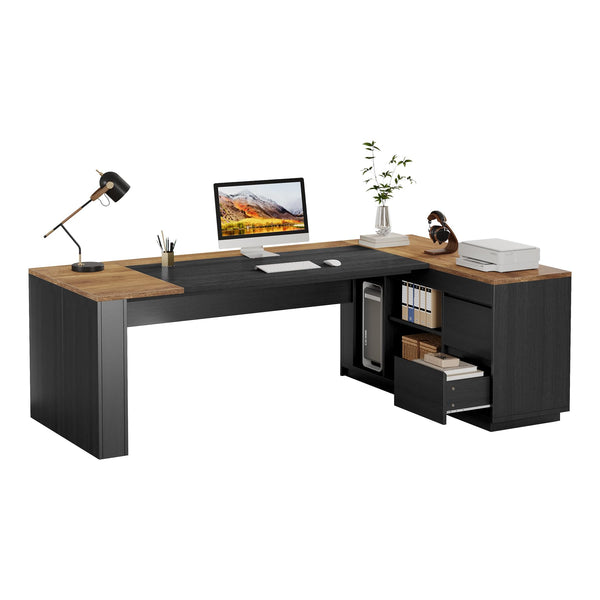 78" L-Shaped Executive Desk with Drawers and Storage