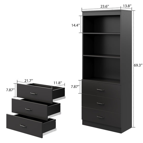 Tall Bookshelf with Drawers & Open Shelves
