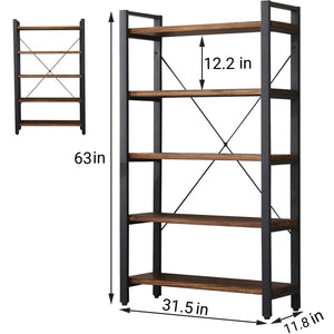 Industrial Wood & Metal Bookshelf – Multi-Tier Etagere Bookcase