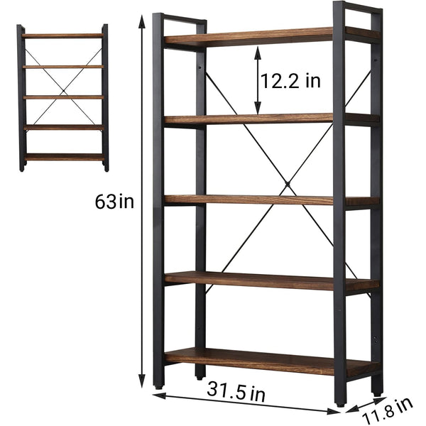Industrial Wood & Metal Bookshelf – Multi-Tier Etagere Bookcase