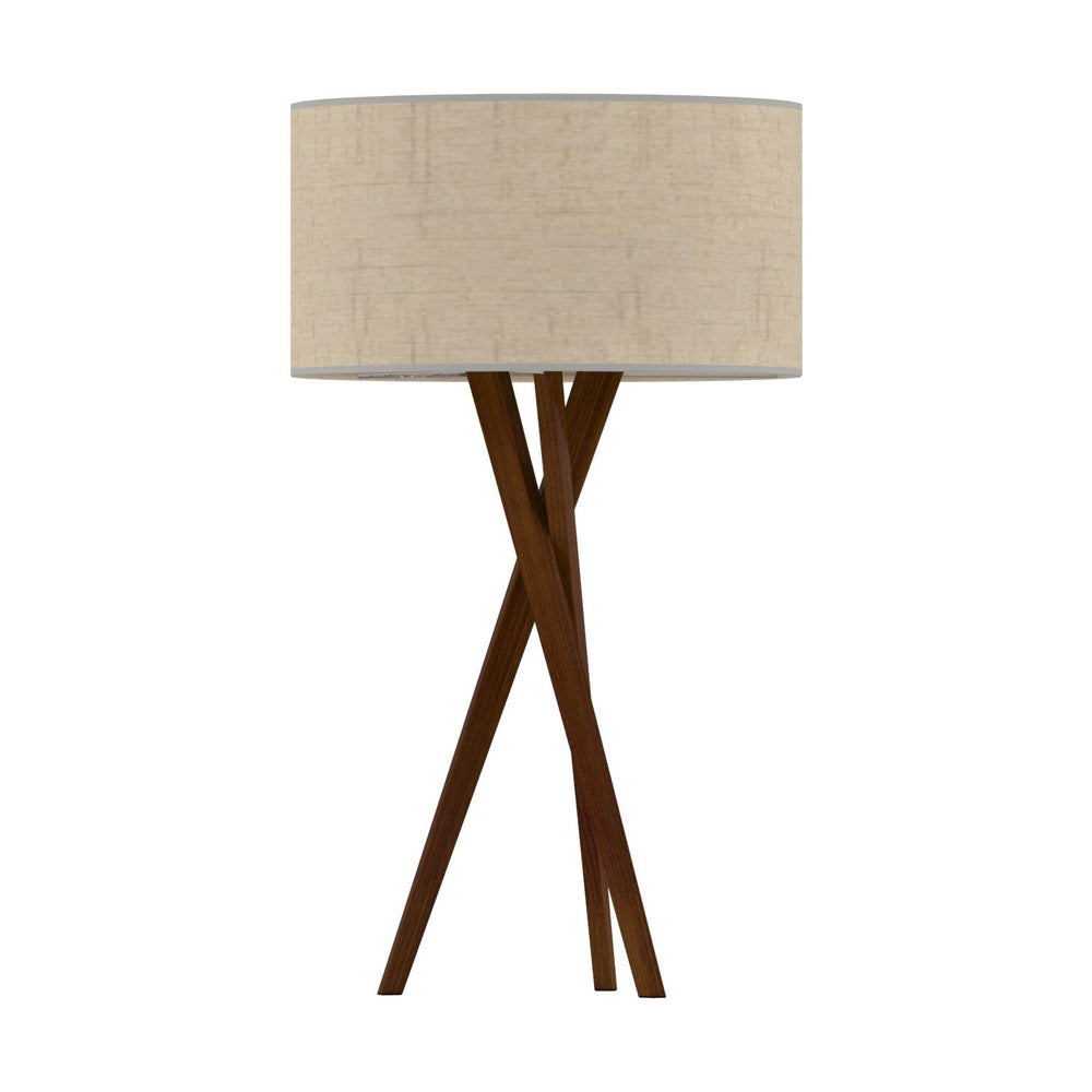 Walnut Tripod Table Lamp with White Linen Shade