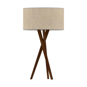 Walnut Tripod Table Lamp with White Linen Shade