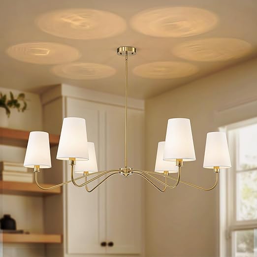 47-Inch Modern 6-Light Chandelier with Fabric Shades – Adjustable Large Ceiling Light Fixture