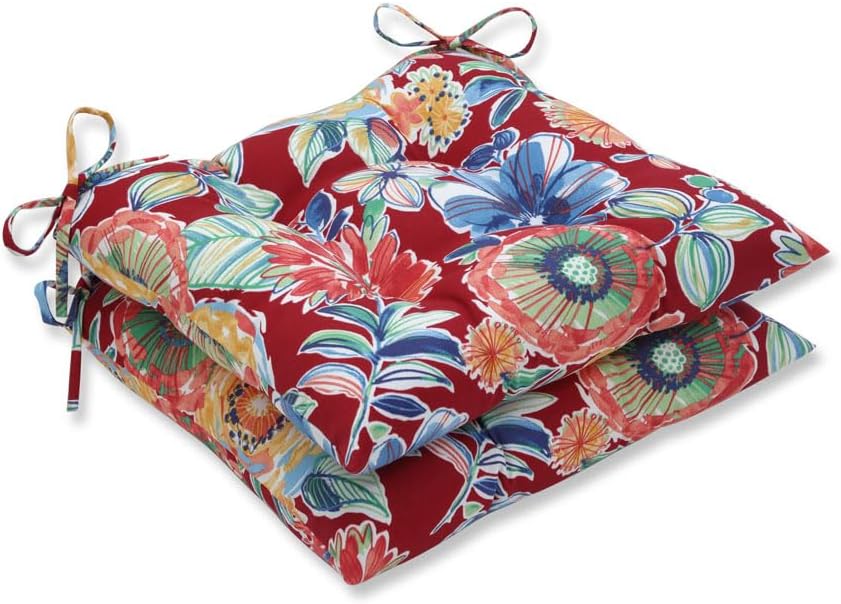 Tufted Indoor Outdoor Chair Seat Cushions with Ties – Set of 2