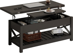 Lift Top Coffee Table with Storage | Convertible to Dining Table | Modern Black