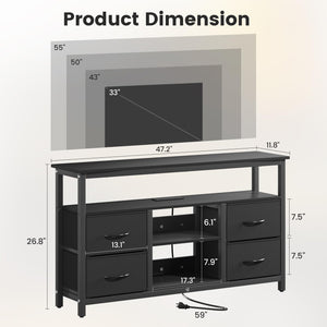 Black TV Stand with LED Lights and Power Outlets for 55 Inch TVs