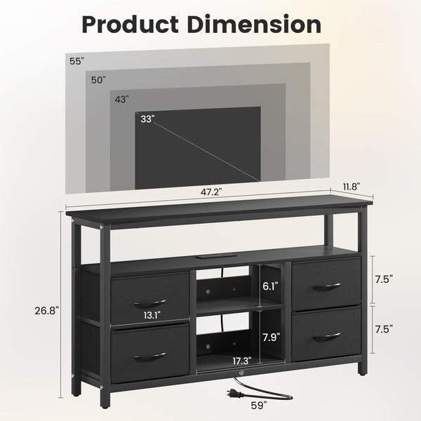 Black TV Stand with LED Lights and Power Outlets for 55 Inch TVs