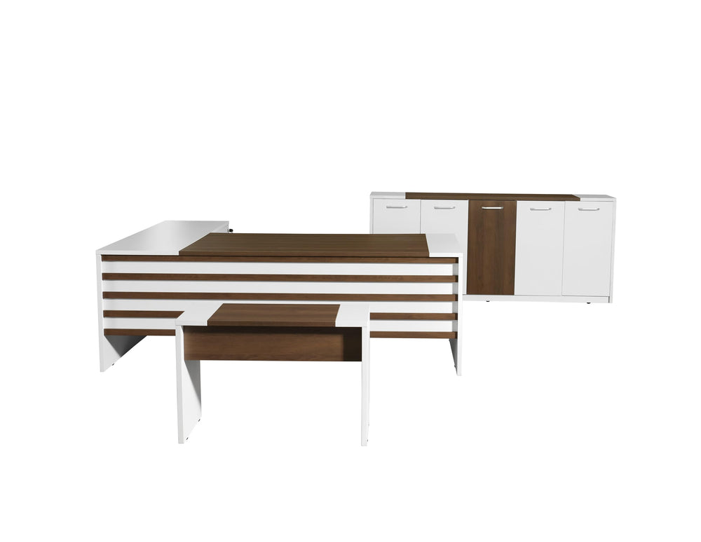 L-Shaped Executive Office Desk Set – 3-Piece with Coffee Table & Storage Cabinet