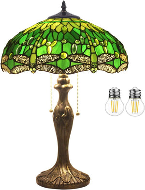 Tiffany Style Stained Glass Table Lamp – Green Dragonfly, 16x16x24 Inch