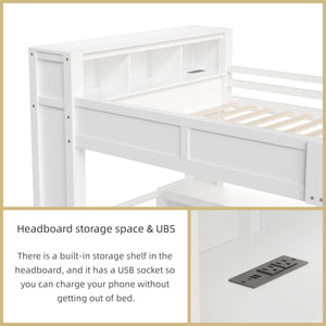 Queen Loft Bed with Desk, Wardrobe & Charging Station – White Wood