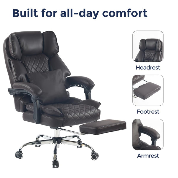 Ergonomic Massage Office Chair with Heat & Kneading | Reclining Executive Desk Chair with Footrest
