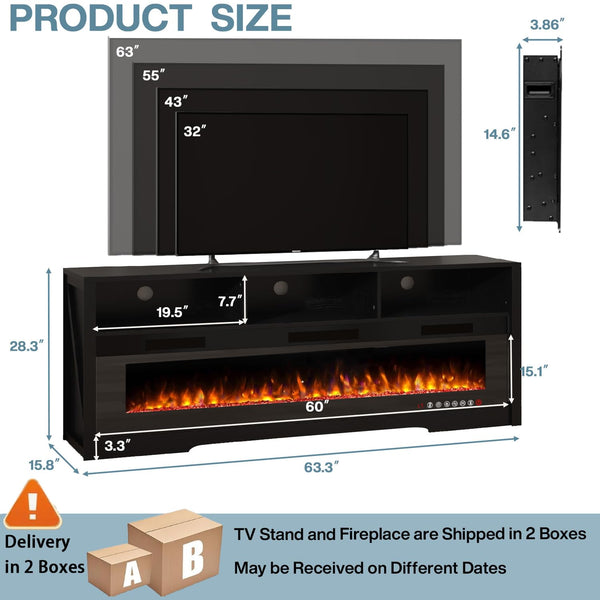65" Fireplace TV Stand with 60" Crystal Electric Fireplace Insert