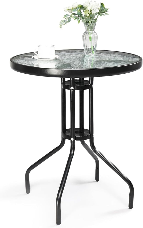 Glass Patio Table with Umbrella Hole – Tempered Glass Outdoor Dining Table