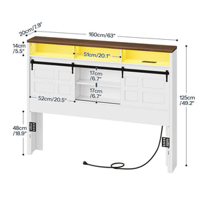 Queen Size Headboard with Storage, LED Lights & Charging Station