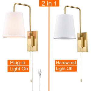 Gold Swing Arm Wall Sconce Set of 2 – Plug-In or Hardwired