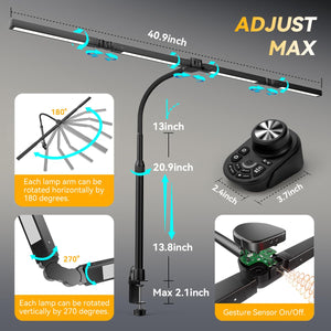 4-Head Adjustable LED Desk Lamp with Clamp & Remote Control