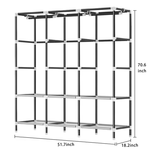 Portable Wardrobe Closet with 3 Hanging Rods & 6 Shelves