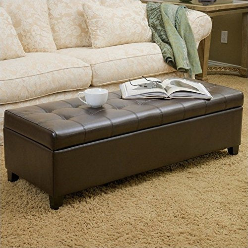 Tufted Bonded Leather Storage Ottoman Bench