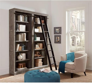 8ft Tall Wood Bookcase Wall with Ladder