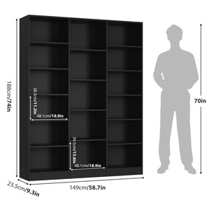 Triple Wide 6-Tier Bookshelf with 17 Open Display Shelves, 74" Tall