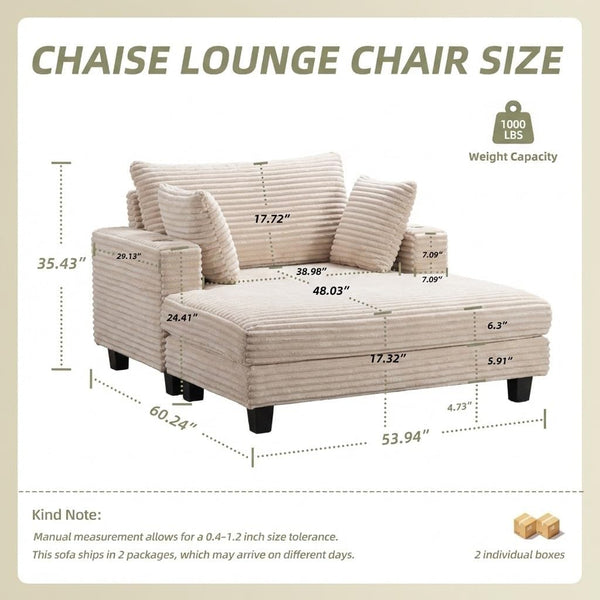 Oversized Corduroy Chaise Lounge Chair with Pillows
