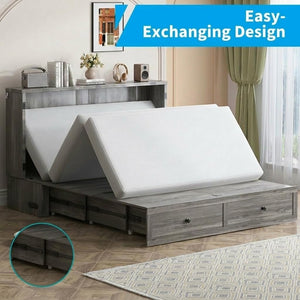 Queen Murphy Bed Cabinet with USB Charging & Storage