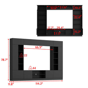 114" Wall Unit Entertainment Center with LED Lights & 18 Shelves