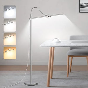 LED Floor Lamp, 18W/2000LM Bright Reading Floor Lamp for Office with Double Head, Adjustable Gooseneck Dimmable Modern Standing Light for Lash Extension Craft, Eye Caring Floor Lamps for Living Room