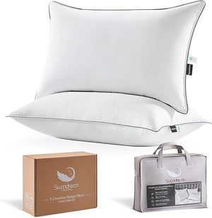Goose Feather Down Bed Pillows with 3-Layer Fill