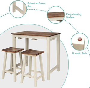 3-Piece Counter Height Pub Dining Set with 2 Saddle Bar Stools