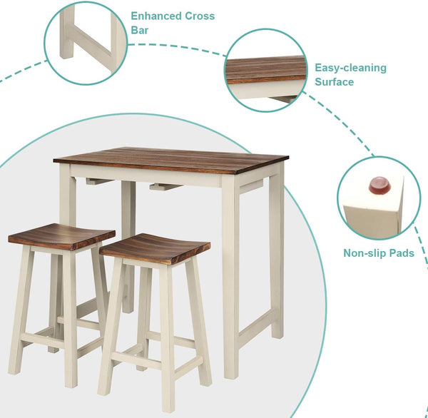 3-Piece Counter Height Pub Dining Set with 2 Saddle Bar Stools