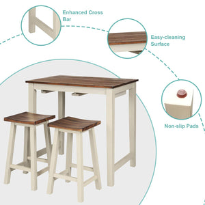 3-Piece Counter Height Pub Dining Set with 2 Saddle Bar Stools