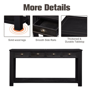 60" Console Table with 4 Drawers & Open Shelf
