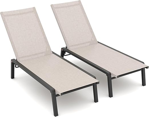Foldable Outdoor Chaise Lounge Set of 2 with 4-Position Adjustable Backrest