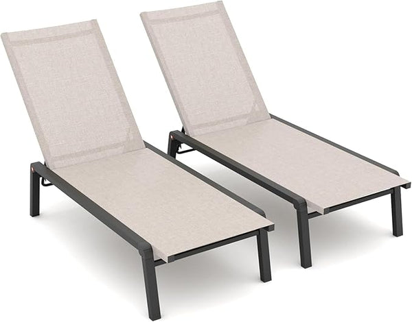 Outdoor Chaise Lounge Set of 2, Foldable Recliner with 4-Position Backrest