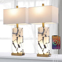 Marble Nightstand Lamps Set of 2 with USB Ports & 3-Color Temperature LED