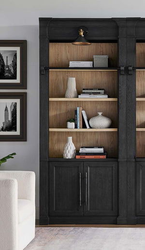 Contemporary 8' Tall Wood Bookcase with Sconce Lighting