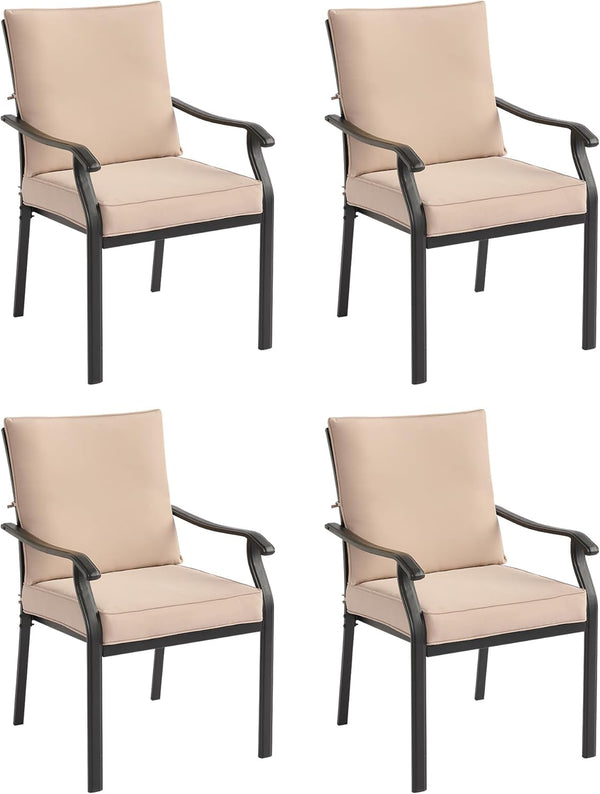 Metal Stackable Outdoor Patio Dining Chairs Set with Cushions – Khaki