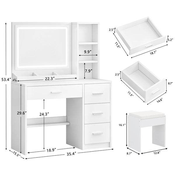 Vanity Desk with Mirror, Lights & 4 Drawers – Makeup Table Set with Stool