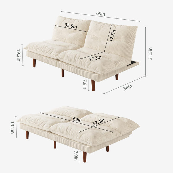 Futon Sofa Bed with Adjustable Backrest – Convertible Loveseat Sleeper