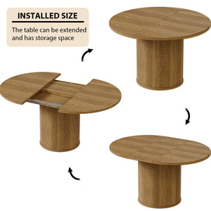 Extendable Round Dining Table 43.3"-59" with Wood Strip Base