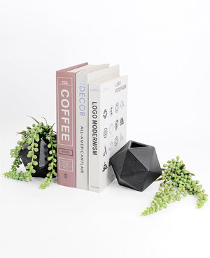 Geometric Cast Iron Bookends with Faux String of Pearls
