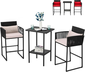 3-Piece Outdoor Wicker Bar Set with Counter Table & Barstools