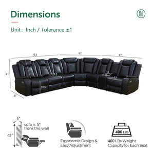 Black Leather Power Reclining Sectional Sofa