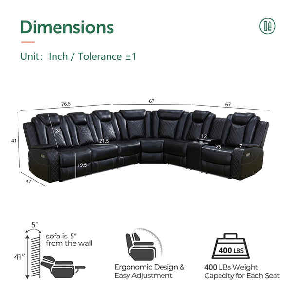 Black Leather Power Reclining Sectional Sofa